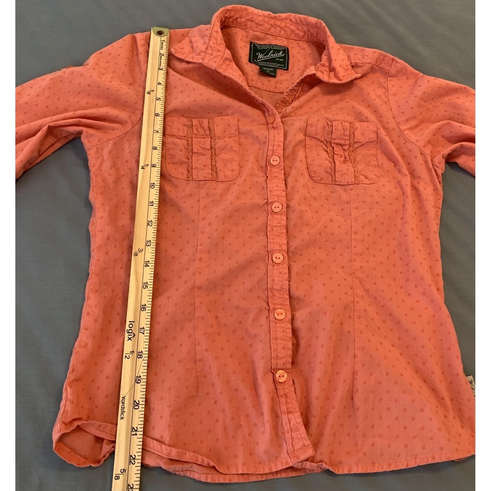 Woolrich Shirt Womens Medium Pink Polka Dot 3/4 Sleeve Button Front Cotton - Picture 5 of 7